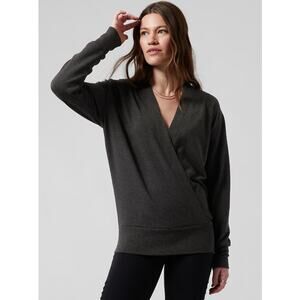 Athleta‎ Purana V-Neck Wrap Sweatshirt Pullover Long Sleeves Black Womens Medium